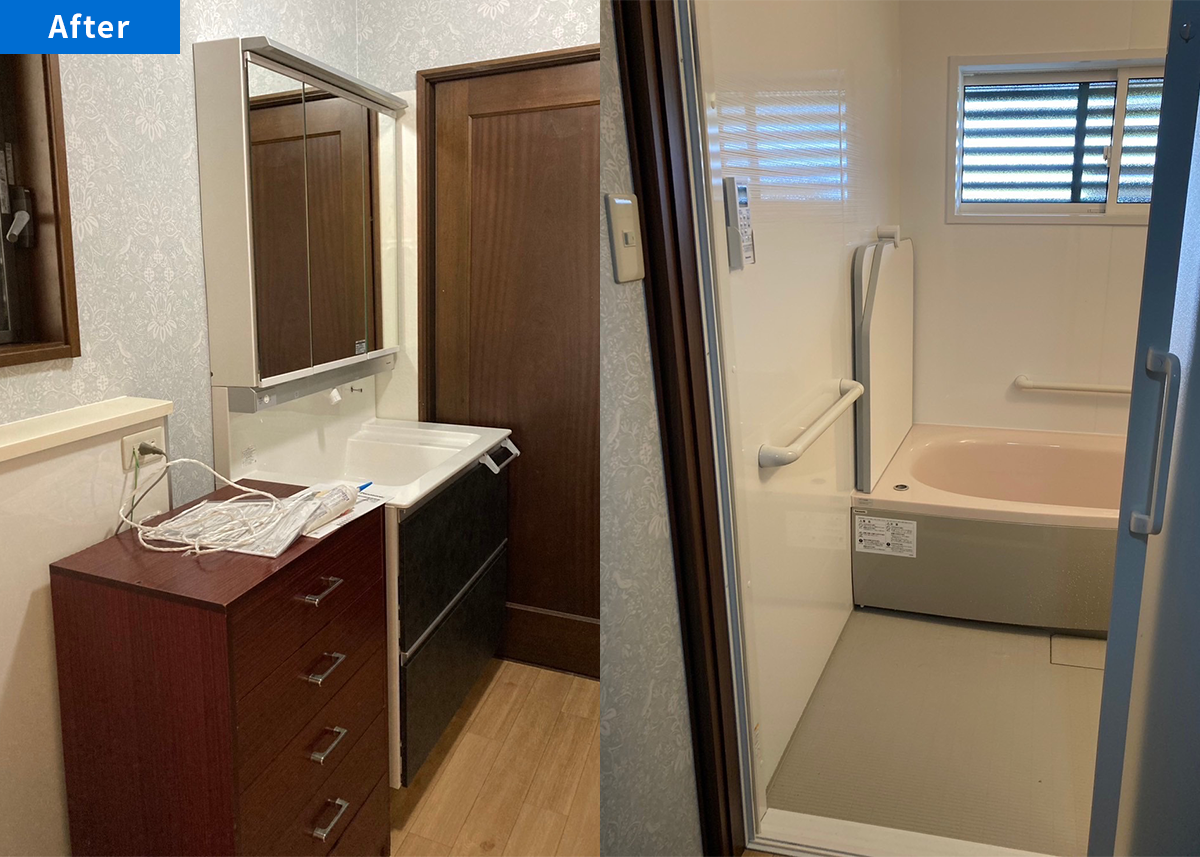 福山市神辺町M様邸 オフローラ浴室と洗面所のリフォーム後 清潔感ある仕上がり